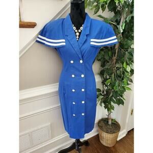 Vintage Victoria Stephens Blue 100%Cotton Short Sleeve Knee Length Dress Large